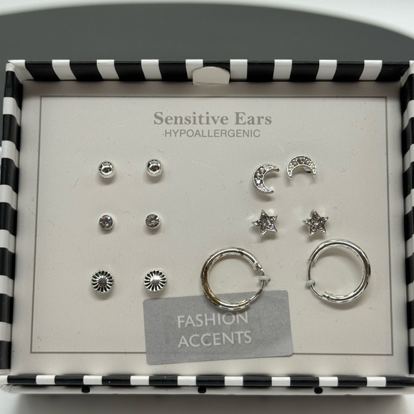 Box Set 6 Pairs Silver Stud and Hoop Earrings - Picture 3 of 4